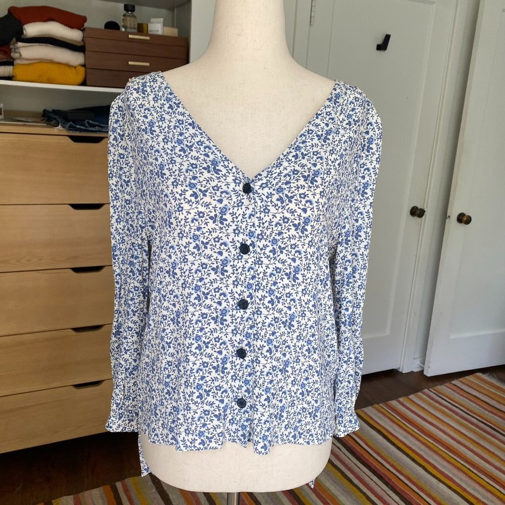 Madewell | Americana Floral Tie Sleeve Button Front Top | Size: Small